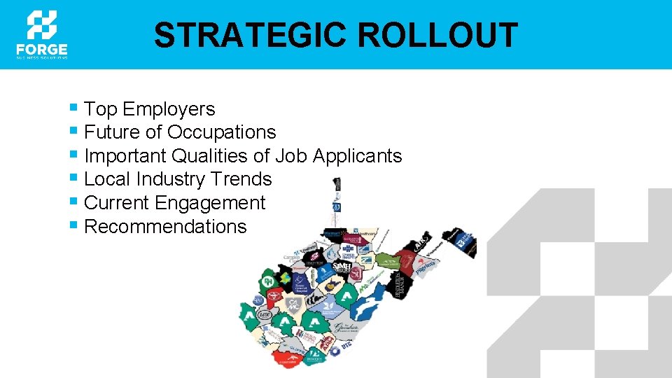 STRATEGIC ROLLOUT § Top Employers § Future of Occupations § Important Qualities of Job