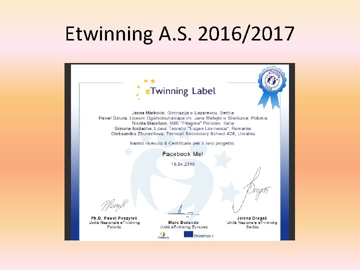 Etwinning A. S. 2016/2017 