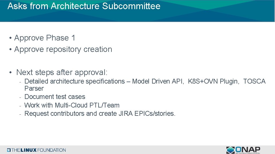 Asks from Architecture Subcommittee • Approve Phase 1 • Approve repository creation • Next