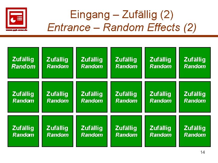 Eingang – Zufällig (2) Entrance – Random Effects (2) Zufällig Random Zufällig Zufällig Random