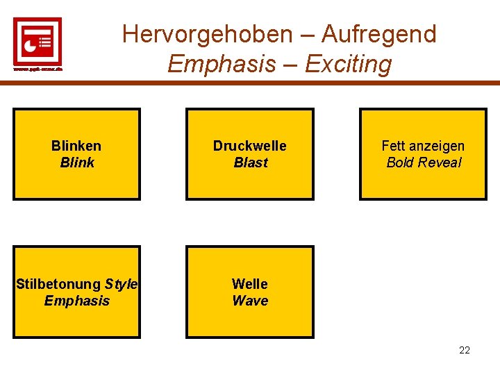 Hervorgehoben – Aufregend Emphasis – Exciting Blinken Blink Druckwelle Blast Stilbetonung Style Emphasis Welle