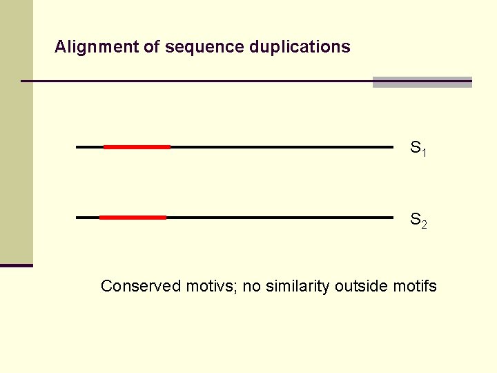 Alignment of sequence duplications S 1 S 2 Conserved motivs; no similarity outside motifs