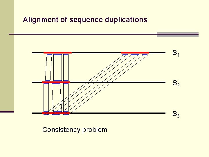 Alignment of sequence duplications S 1 S 2 S 3 Consistency problem 