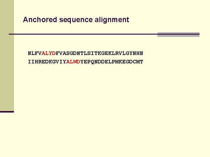 Anchored sequence alignment NLFVALYDFVASGDNTLSITKGEKLRVLGYNHN IIHREDKGVIYALWDYEPQNDDELPMKEGDCMT 