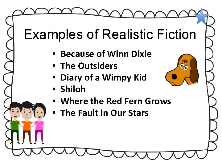 Examples of Realistic Fiction • • • Because of Winn Dixie The Outsiders Diary Examples of Realistic Fiction • • • Because of Winn Dixie The Outsiders Diary