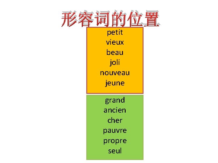 形容词的位置 petit vieux beau joli nouveau jeune grand ancien cher pauvre propre seul 