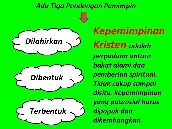 Ada Tiga Pandangan Pemimpin Dilahirkan Dibentuk Terbentuk Kepemimpinan Kristen adalah perpaduan antara bakat alami