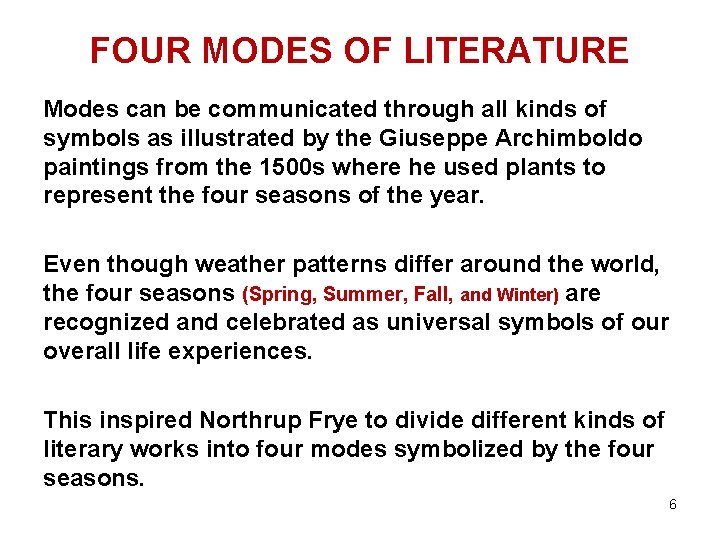 FOUR MODES OF LITERATURE Modes can be communicated through all kinds of symbols as