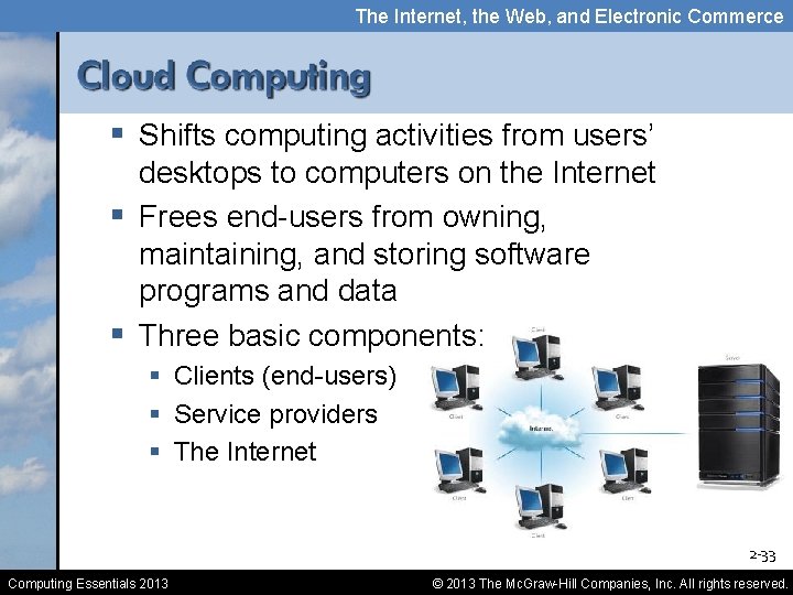 The Internet, the Web, and Electronic Commerce § Shifts computing activities from users’ desktops