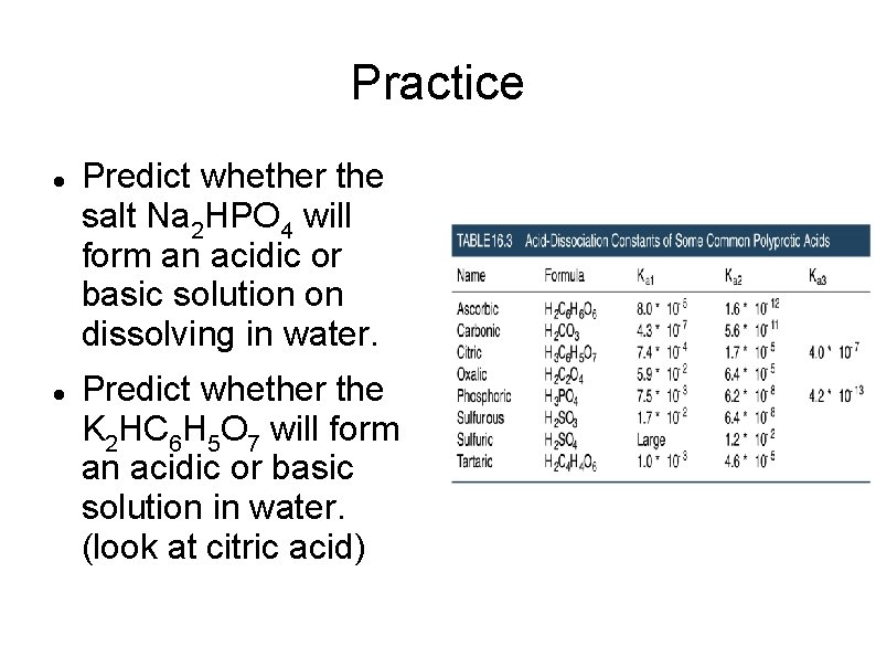 Practice Predict whether the salt Na 2 HPO 4 will form an acidic or