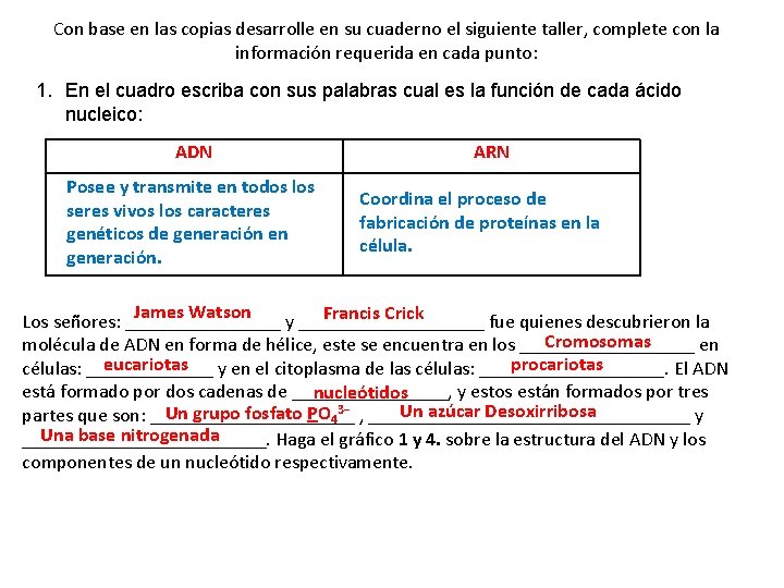 Con base en las copias desarrolle en su cuaderno el siguiente taller, complete con