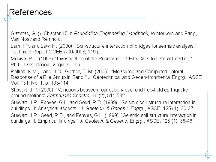 References Gazetas, G. (), Chapter 15 in Foundation Engineering Handbook, Winterkorn and Fang, Van