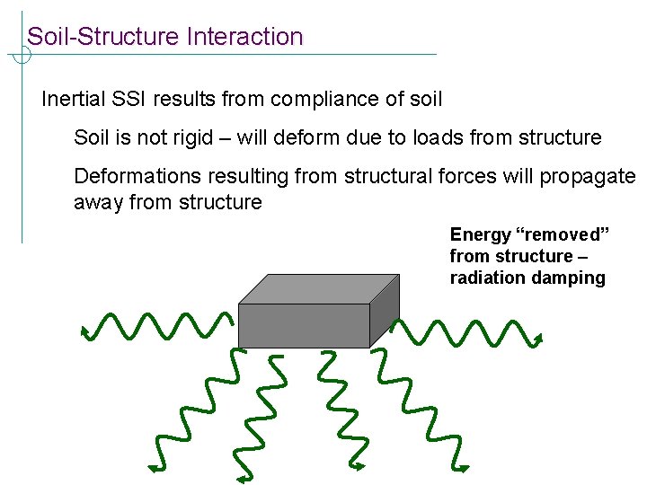 Soil-Structure Interaction Inertial SSI results from compliance of soil Soil is not rigid –