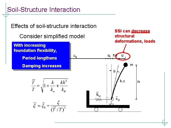 Soil-Structure Interaction Effects of soil-structure interaction Consider simplified model With increasing foundation flexibility, Period