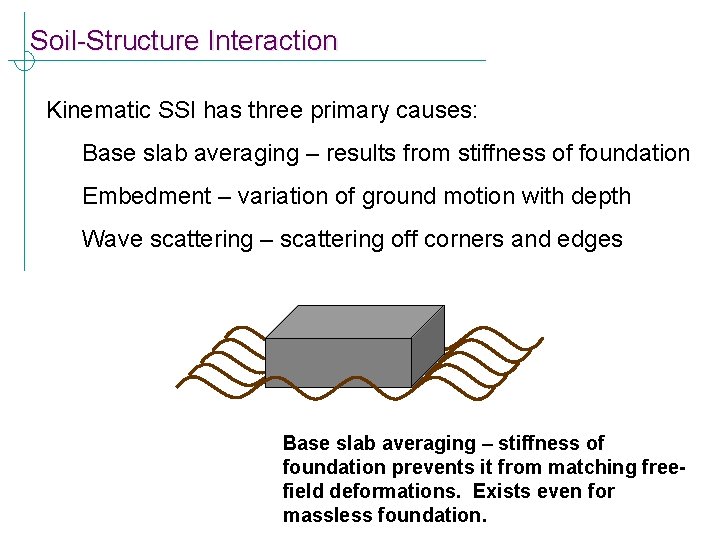 Soil-Structure Interaction Kinematic SSI has three primary causes: Base slab averaging – results from