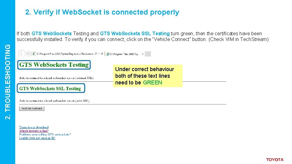 2. Verify if Web. Socket is connected properly 2. TROUBLESHOOTING If both GTS Web.