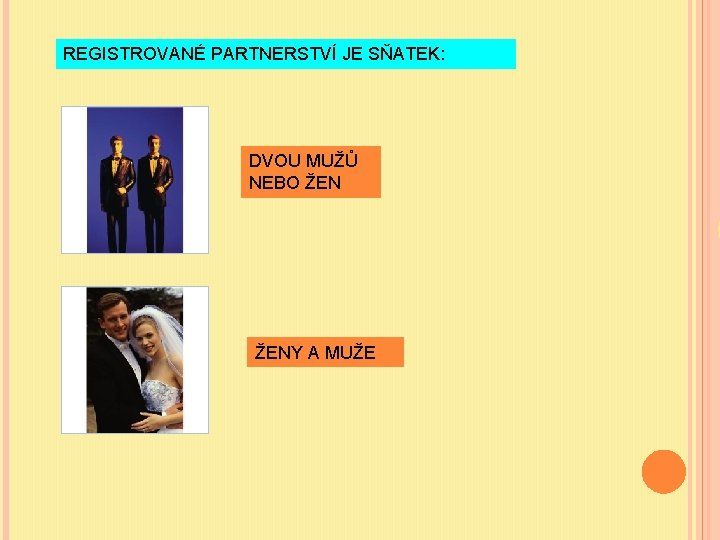 REGISTROVANÉ PARTNERSTVÍ JE SŇATEK: DVOU MUŽŮ NEBO ŽENY A MUŽE 