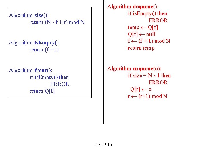 Algorithm size(): return (N - f + r) mod N Algorithm is. Empty(): return