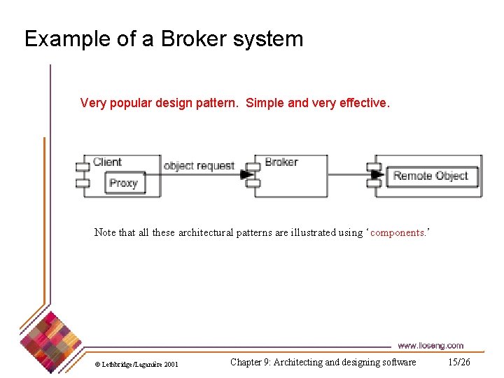 Example of a Broker system Very popular design pattern. Simple and very effective. Note