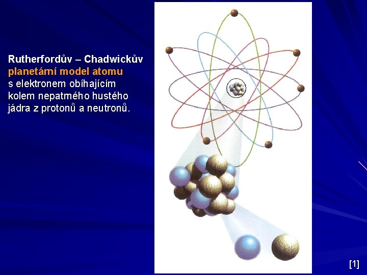 Rutherfordův – Chadwickův planetární model atomu s elektronem obíhajícím kolem nepatrného hustého jádra z