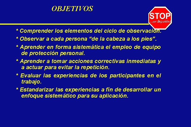 OBJETIVOS * Comprender los elementos del ciclo de observacion. * Observar a cada persona