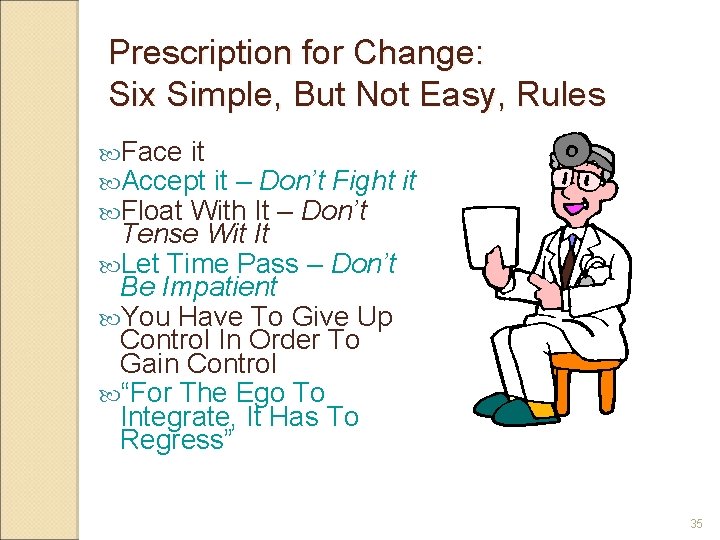Prescription for Change: Six Simple, But Not Easy, Rules Face it Accept it –