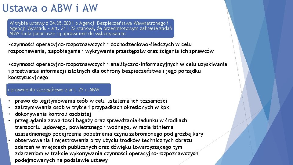 Ustawa o ABW i AW W trybie ustawy z 24. 05. 2001 o Agencji