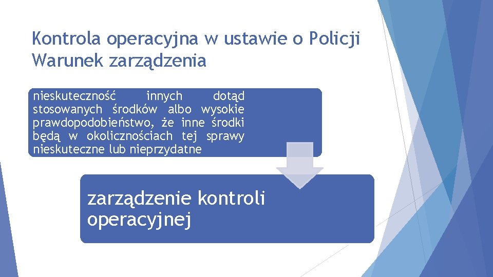 Kontrola operacyjna w ustawie o Policji Warunek zarządzenia nieskuteczność innych dotąd stosowanych środków albo