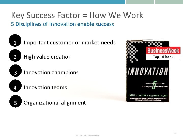 Key Success Factor = How We Work 5 Disciplines of Innovation enable success 1