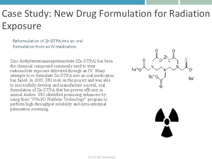 Case Study: New Drug Formulation for Radiation Exposure Reformulation of Zn-DTPA into an oral