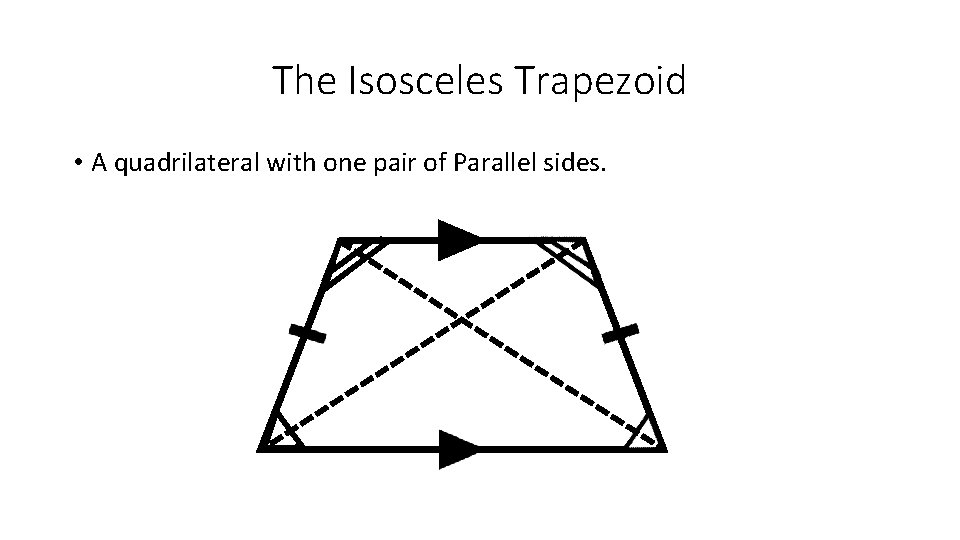 The Isosceles Trapezoid • A quadrilateral with one pair of Parallel sides. 