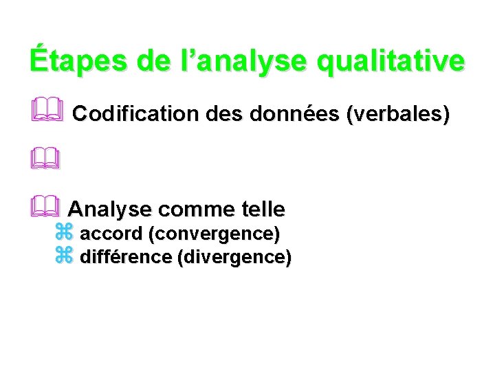 Étapes de l’analyse qualitative & Codification des données (verbales) & & Analyse comme telle