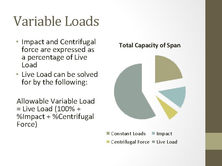 Variable Loads • Impact and Centrifugal force are expressed as a percentage of Live