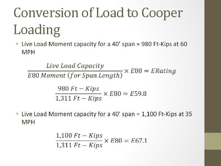 Conversion of Load to Cooper Loading • 