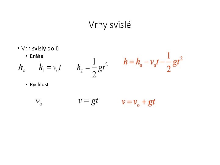 Vrhy svislé • Vrh svislý dolů • Dráha • Rychlost 