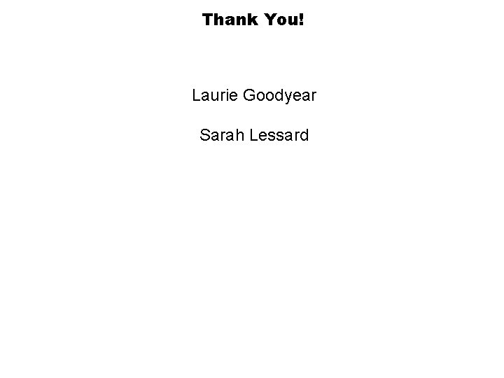 Thank You! Laurie Goodyear Sarah Lessard 