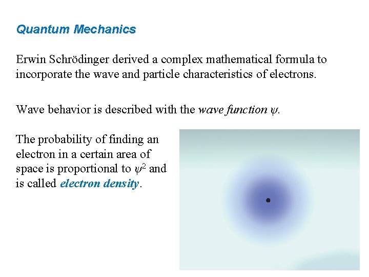 Quantum Mechanics Erwin Schrödinger derived a complex mathematical formula to incorporate the wave and