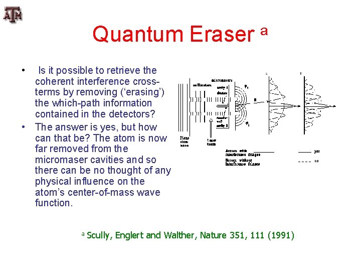 Quantum Eraser a • Is it possible to retrieve the coherent interference crossterms by