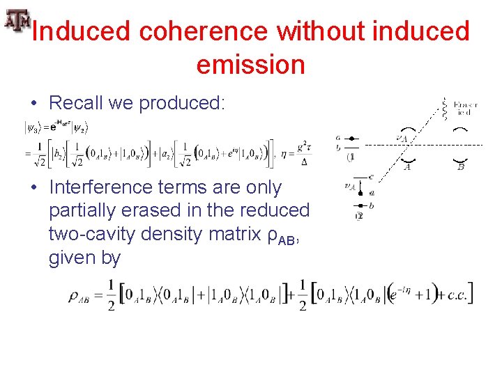 Induced coherence without induced emission • Recall we produced: • Interference terms are only