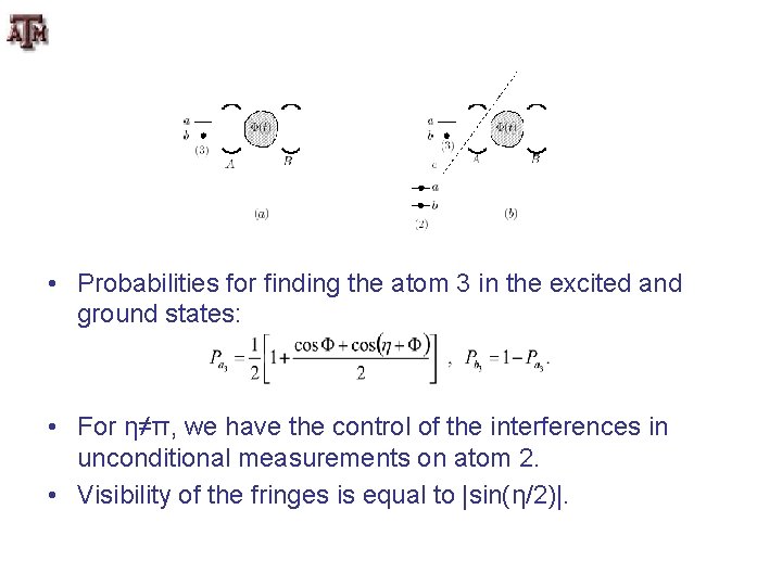  • Probabilities for finding the atom 3 in the excited and ground states: