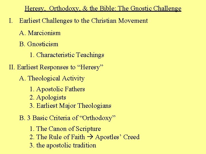 Heresy, Orthodoxy, & the Bible: The Gnostic Challenge I. Earliest Challenges to the Christian