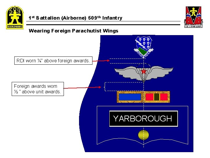 1 st Battalion (Airborne) 509 th Infantry Wearing Foreign Parachutist Wings RDI worn ¼”