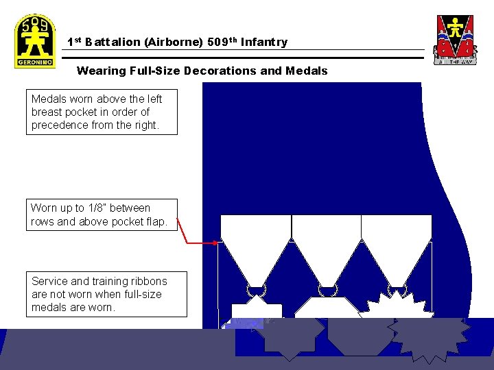 1 st Battalion (Airborne) 509 th Infantry Wearing Full-Size Decorations and Medals worn above