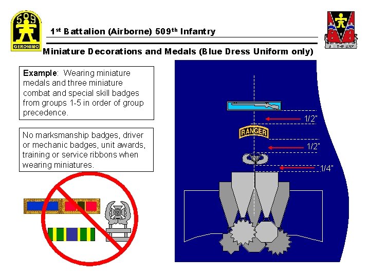 1 st Battalion (Airborne) 509 th Infantry Miniature Decorations and Medals (Blue Dress Uniform