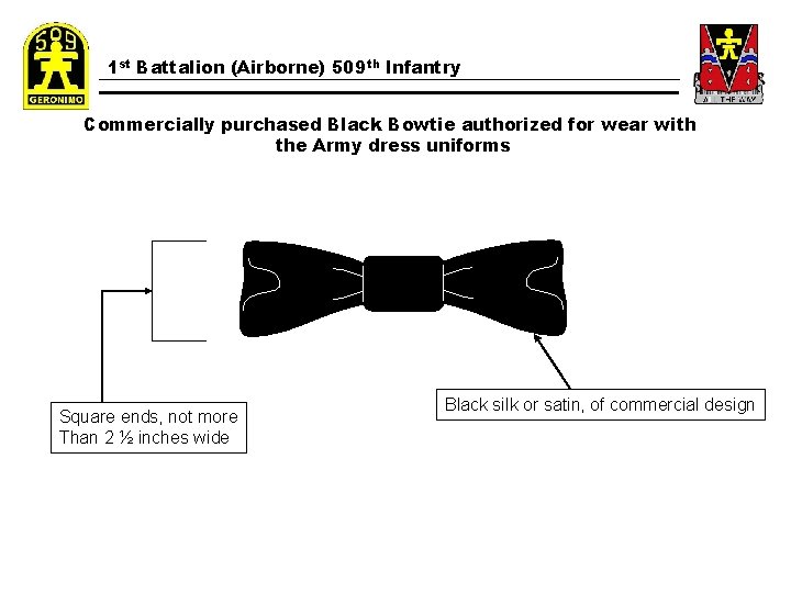 1 st Battalion (Airborne) 509 th Infantry Commercially purchased Black Bowtie authorized for wear