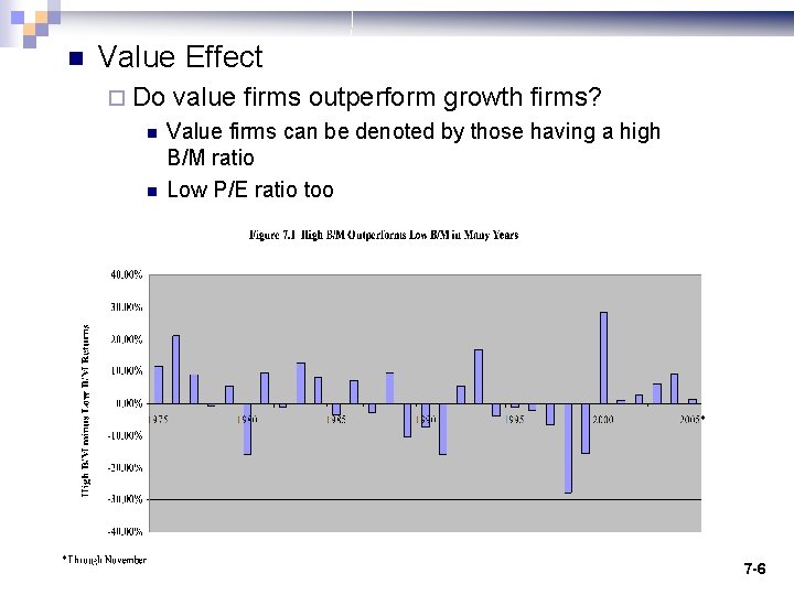 n Value Effect ¨ Do n n value firms outperform growth firms? Value firms