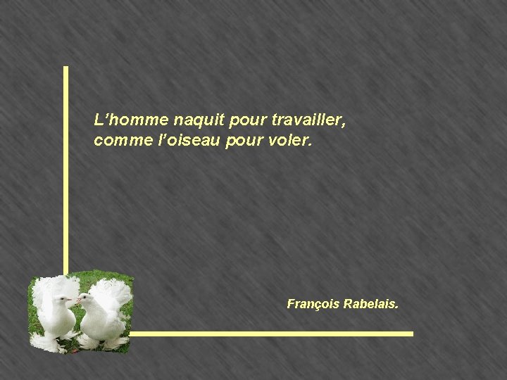 L’homme naquit pour travailler, comme l’oiseau pour voler. François Rabelais. 