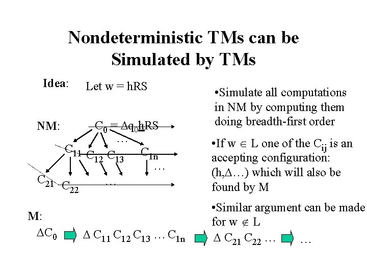 Nondeterministic TMs can be Simulated by TMs Idea: NM: C 11 C 22 M: