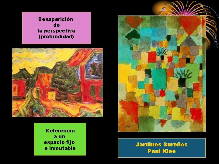 Desaparición de la perspectiva (profundidad) Referencia a un espacio fijo e inmutable Jardines Sureños