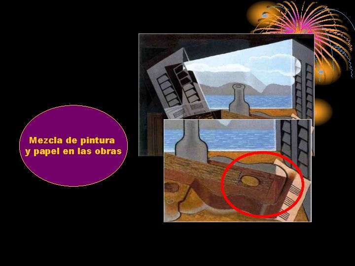 Mezcla de pintura y papel en las obras 